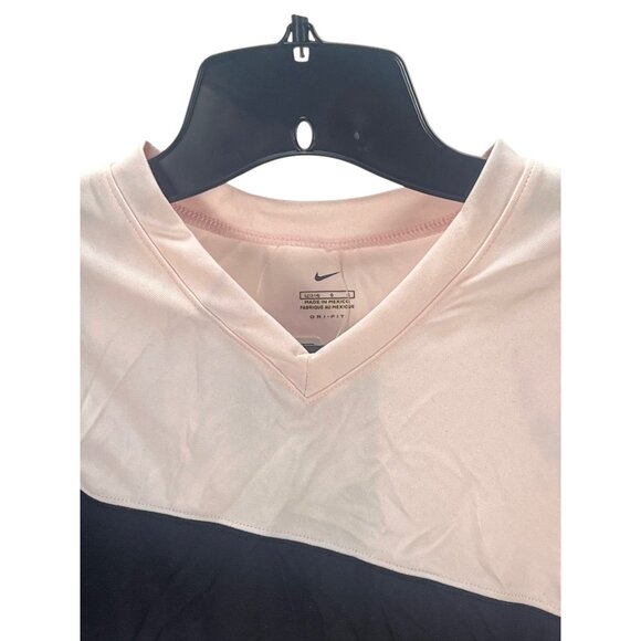 Nike Dri-Fit Women's New Colorblock Short Sleeve Shirt Pink & Black Size L Athle - Picture 8 of 9